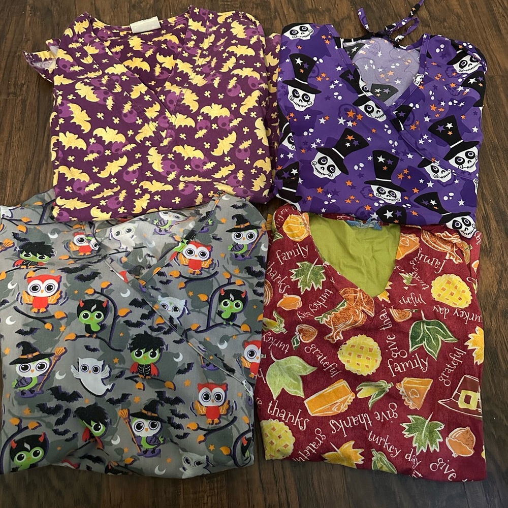 Halloween and Thanksgiving Scrub Tops! Bundle of 4!